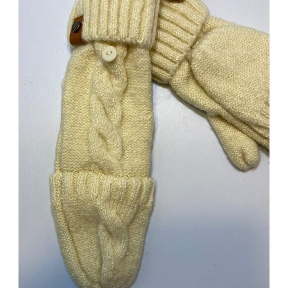 Frye & Co  NWT Womens Butter Creamy Tan Cable Knit Pop Top Mitten Gloves-OSFM - Picture 2 of 12
